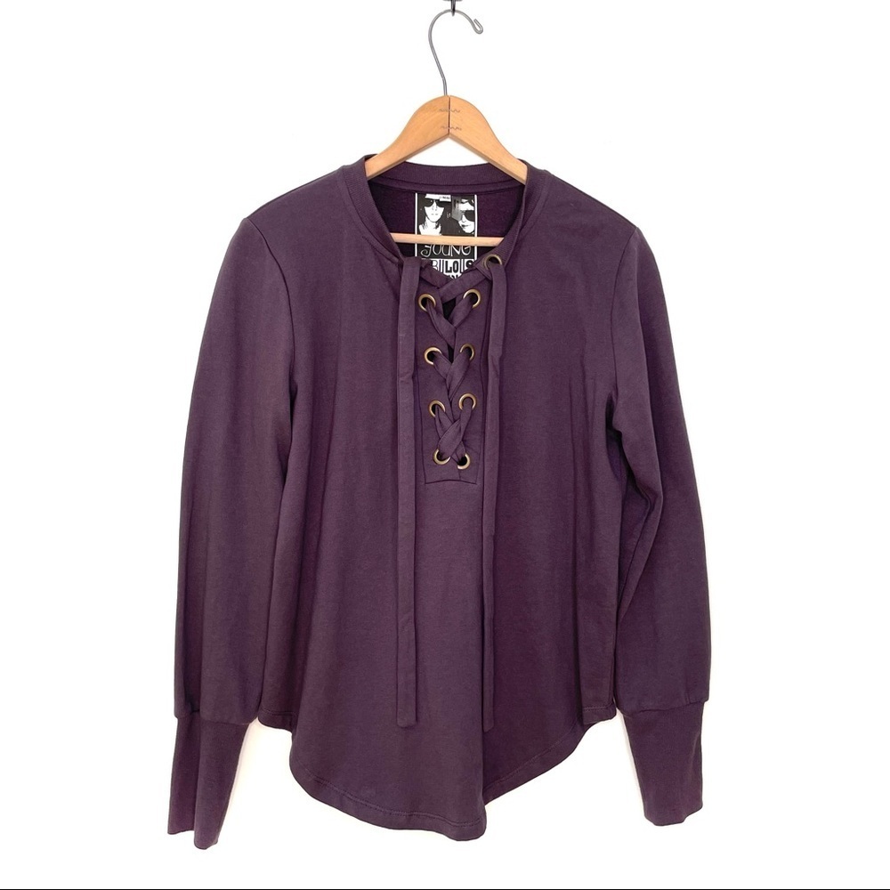 Young Fabulous & Broke | YFB Noelle Lace Up Sweatshirt Purple - Picture 2 of 8